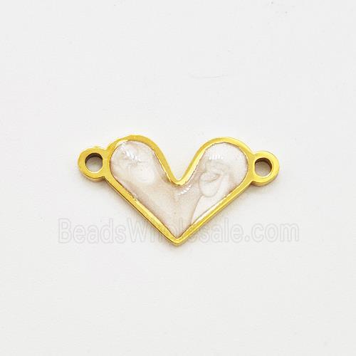 Stainless Steel Heart Connector White Painted Gold Plated