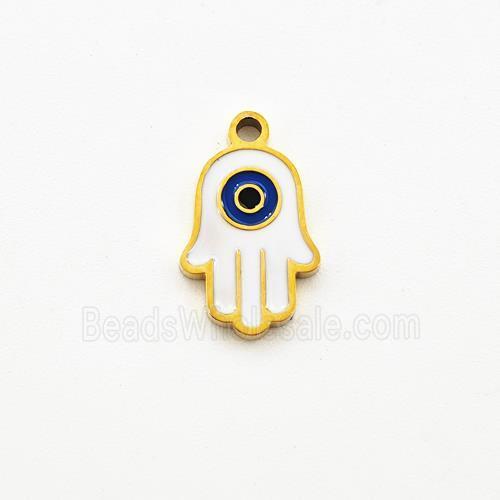 Stainless Steel Hand Pendant White Enamel Evil Eye Gold Plated