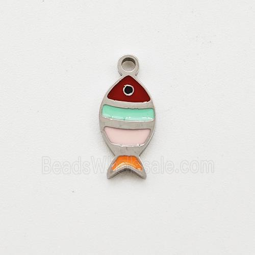 Raw Stainless Steel Fish Pendant Multicolor Enamel