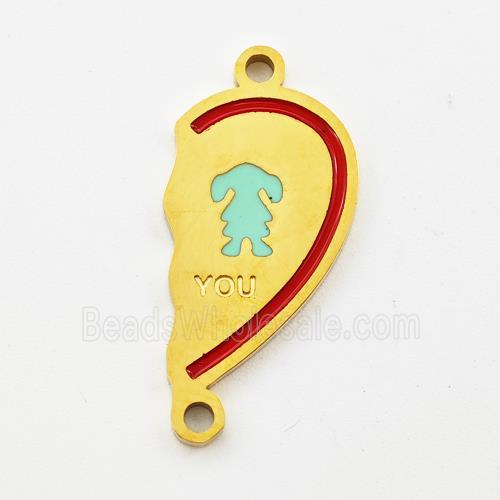 Stainless Steel Connector Split Heart Girl Enamel Gold Plated
