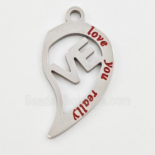 Raw Stainless Steel Split Heart Pendant Enamel LOVE