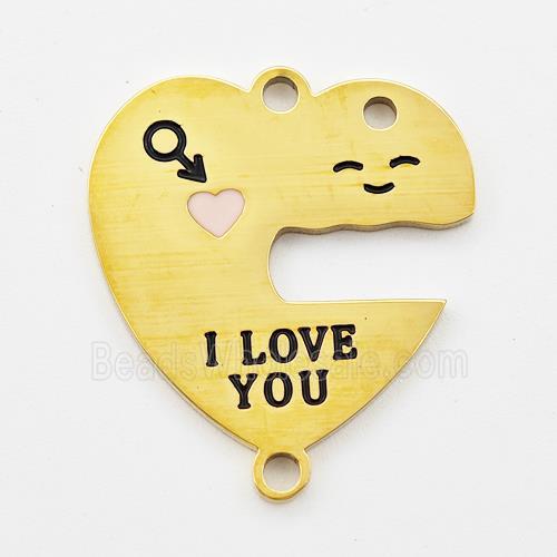 Stainless Steel Heart Connector Emoji Enamel Gold Plated
