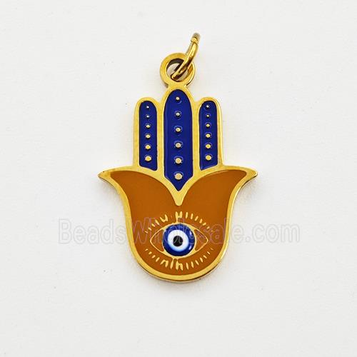 Stainless Steel Hand Pendant Blue Coffee Enamel Evil Eye Gold Plated