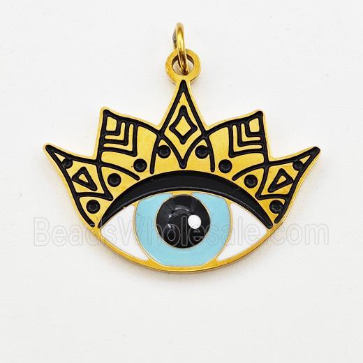 Stainless Steel Evil Eye Pendant Black Enamel Gold Plated