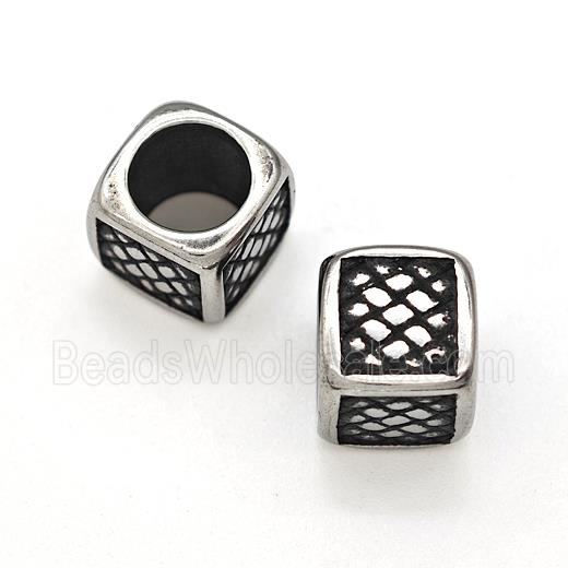 Stainless Steel Cube Beads Large Hole Antique Silver