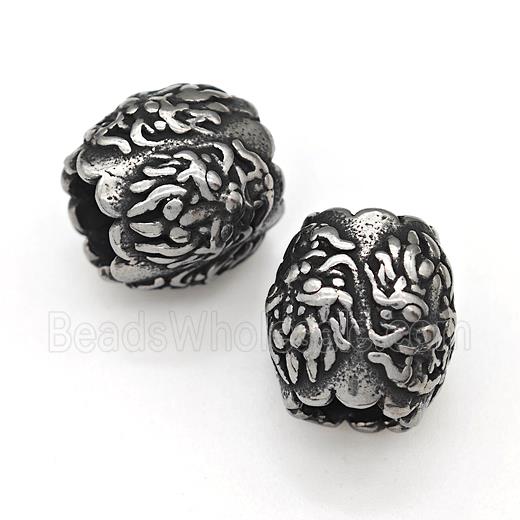 Stainless Steel Barrel Beads Large Hole Antique Silver