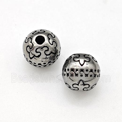 Stainless Steel Round Beads Antique Silver