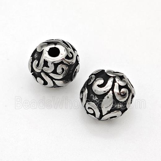 Stainless Steel Round Beads Antique Silver