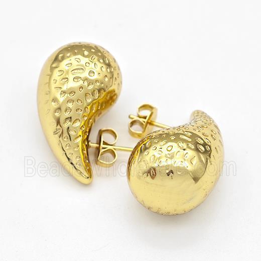 304 Stainless Steel Stud Earring Teardrop Hollow Gold Plated