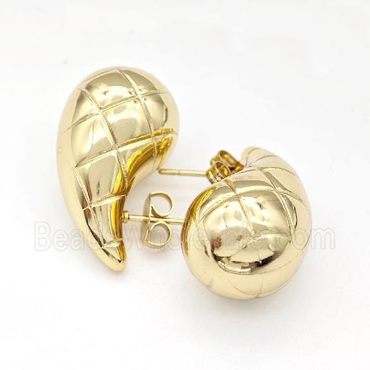 304 Stainless Steel Stud Earring Teardrop Hollow Gold Plated