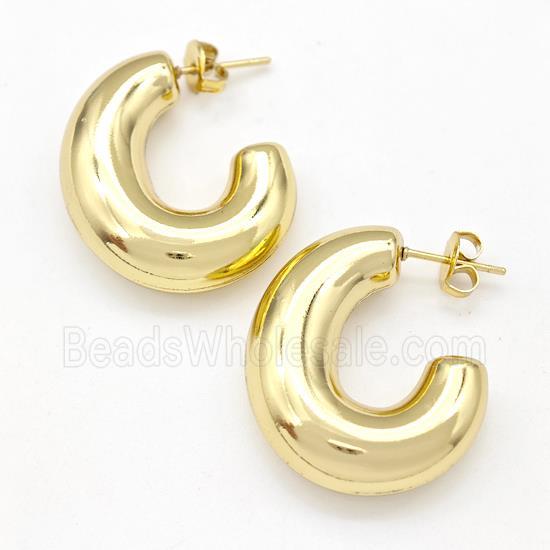 304 Stainless Steel Stud Earring Hollow Gold Plated