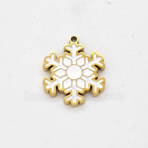 Christmas Snowflake Charms Stainless Steel Pendant White Enamel Gold Plated