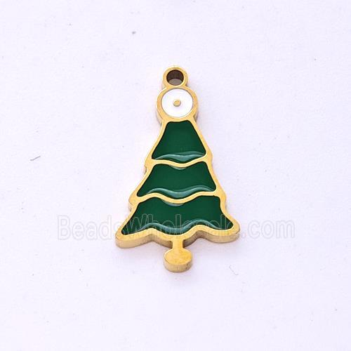 Christmas Tree Charms Stainless Steel Pendant Enamel Gold plated