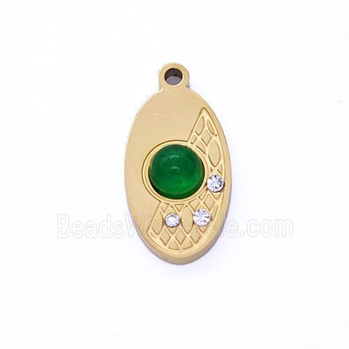 Stainless Steel Oval Pendant Pave Rhinestone Gold Plated