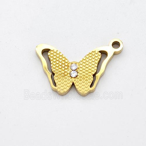 Stainless Steel Butterfly Pendant Micro Pave Rhinestone Gold Plated