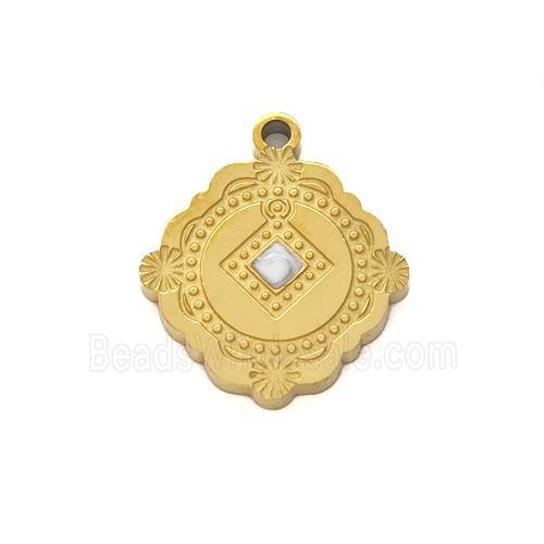 Stainless Steel Pendant White Painted Gold Plated
