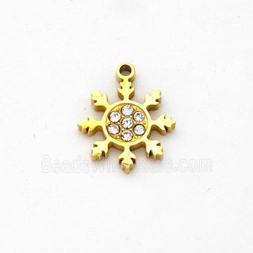 Stainless Steel Snowflake Pendant Micro Pave Rhinestone Gold Plated