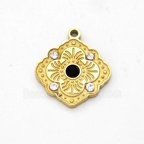 Stainless Steel Flower Pendant Pave Rhinestone Gold Plated