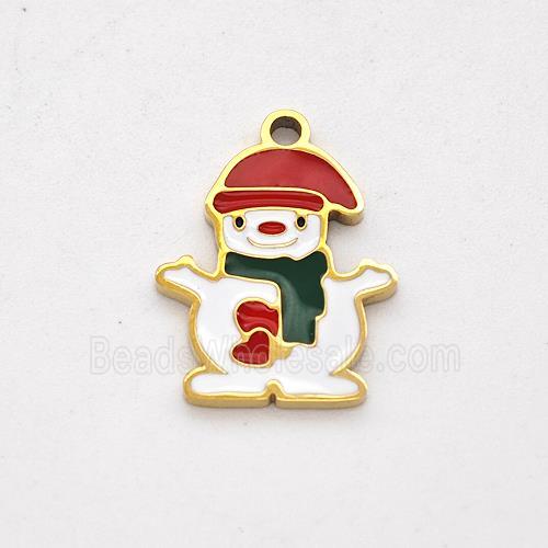 Christmas Snowman Charms Stainless Steel Pendant Multicolor Enamel Gold Plated