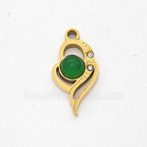Stainless Steel Heart Pendant Pave Rhinestone Jade Gold Plated