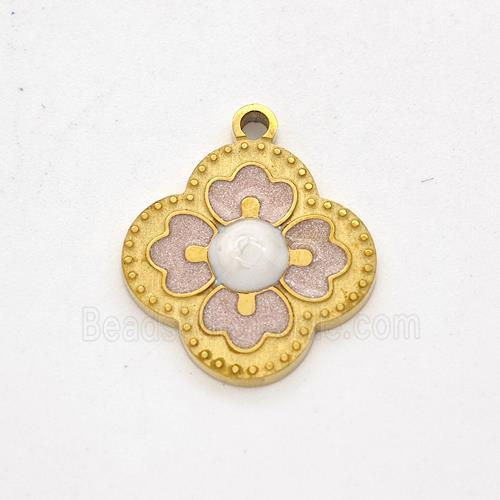 Stainless Steel Clover Pendant Pink Painted Gold Plated