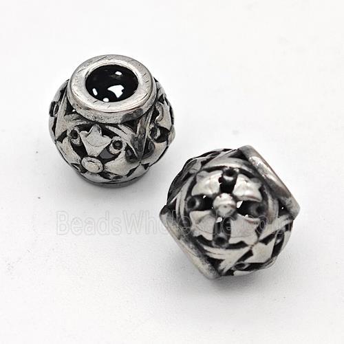 Stainless Steel Round Beads Hollow Large Hole Antique Silver