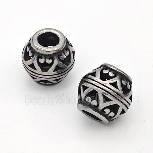 Stainless Steel Round Beads Hollow Large Hole Antique Silver