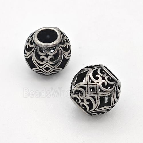 Stainless Steel Round Beads Hollow Large Hole Antique Silver
