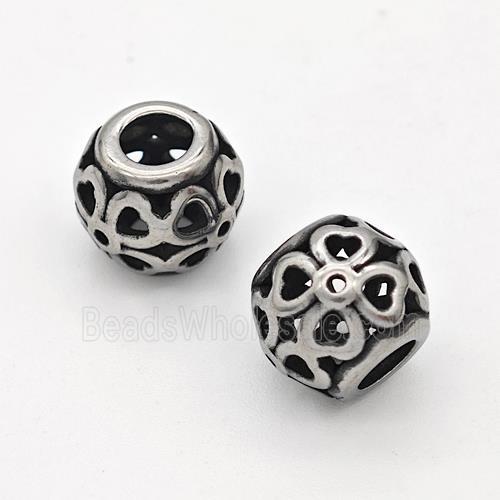 Stainless Steel Round Beads Hollow Large Hole Antique Silver