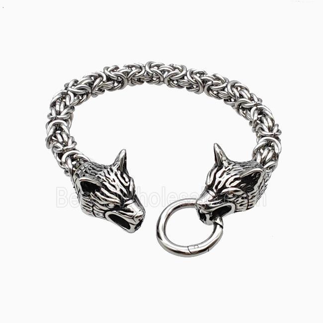 304 Stainless Steel Bracelet Wolf Antique Silver