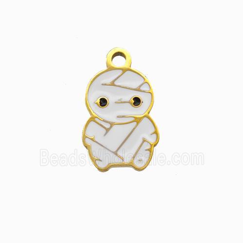 Halloween Clown Charms 304 Stainless Pendant White Enamel Gold Plated