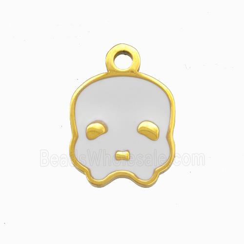 Halloween Skull Bones Charms 304 Stainless Pendant White Enamel Gold Plated