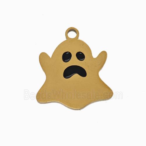 Halloween Ghost Charms 304 Stainless Pendant Black Enamel Gold Plated