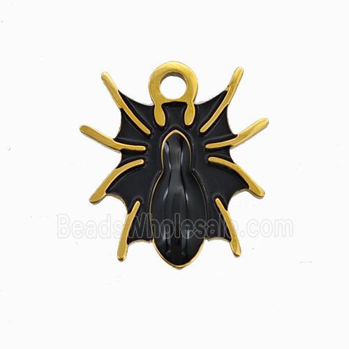 Halloween Spider Charms 304 Stainless Pendant Black Enamel Gold Plated