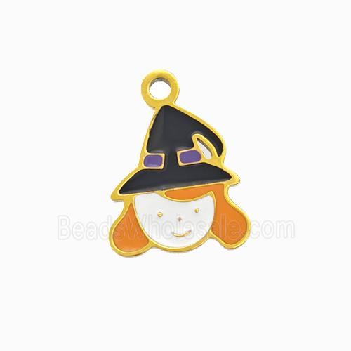 Halloween Witch Charms 304 Stainless Pendant Multicolor Enamel Gold Plated