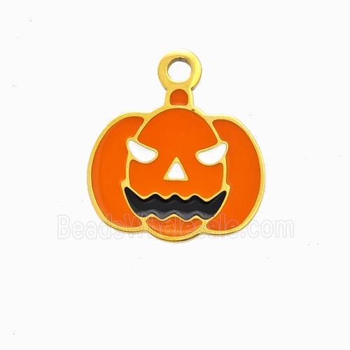 Halloween Pumpkin Charms 304 Stainless Pendant Orange Enamel Gold Plated