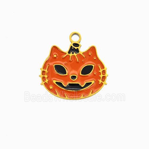 Halloween Cat Charms 304 Stainless Pendant Red Enamel Gold Plated