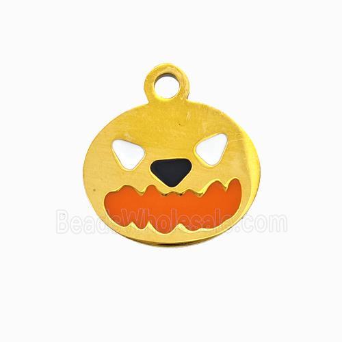 Halloween Mask Charms 304 Stainless Pendant Orange Enamel Gold Plated