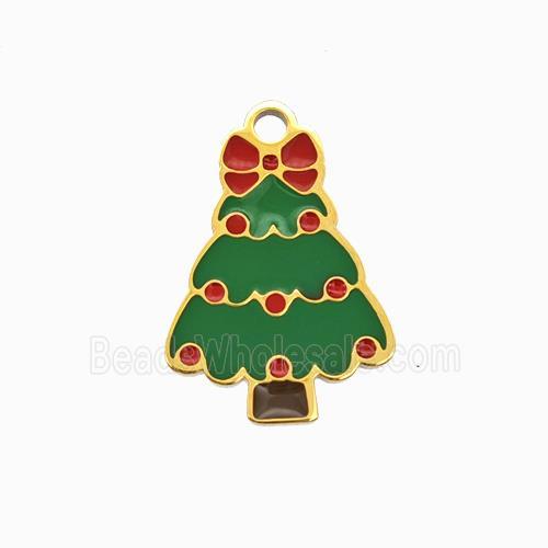 Christmas Tree Charms 304 Stainless Steel Pendant Red Green Enamel Gold Plated