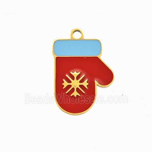 Christmas Mitten Charms 304 Stainless Steel Pendant Enamel Gold Plated