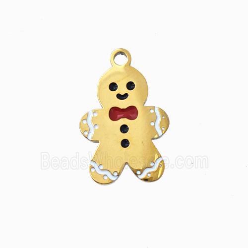 Christmas Snowman Charms 304 Stainless Steel Pendant Enamel Gold Plated