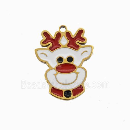 Christmas Reindeer Charms 304 Stainless Steel Pendant Enamel Gold Plated