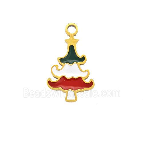 Christmas Tree Charms 304 Stainless Steel Pendant Enamel Gold Plated