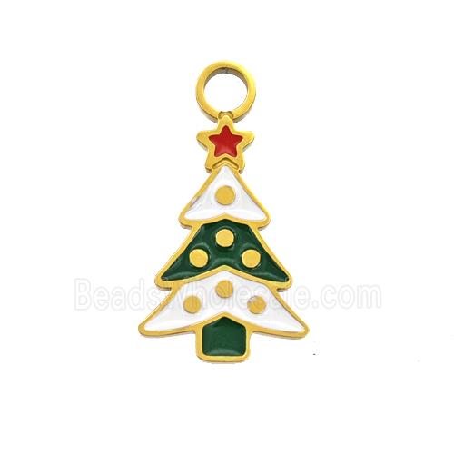 Christmas Tree Charms 304 Stainless Steel Pendant Enamel Gold Plated
