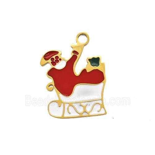 Christmas Santa Claus Charms 304 Stainless Steel Pendant Enamel Gold Plated