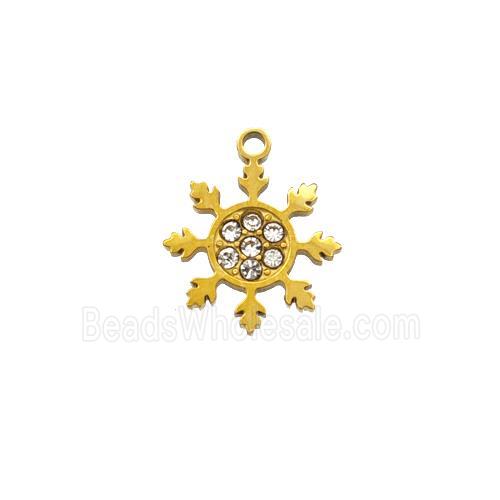 Christmas Snowflake Charms 304 Stainless Steel Pendant Pave Rhinestone Gold Plated