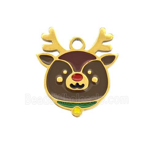 Christmas Reindeer Charms 304 Stainless Steel Pig Pendant Enamel Gold Plated