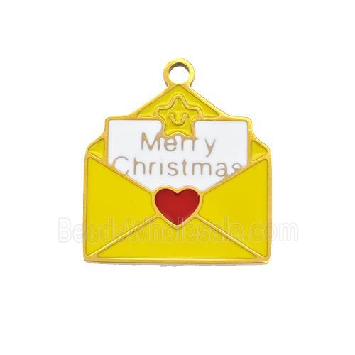Christmas Envelop Charms 304 Stainless Steel Pendant Enamel Merry Christmas Gold Plated