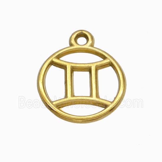Stainless Steel Symbol Pendant Zodiac Gemini Gold Plated