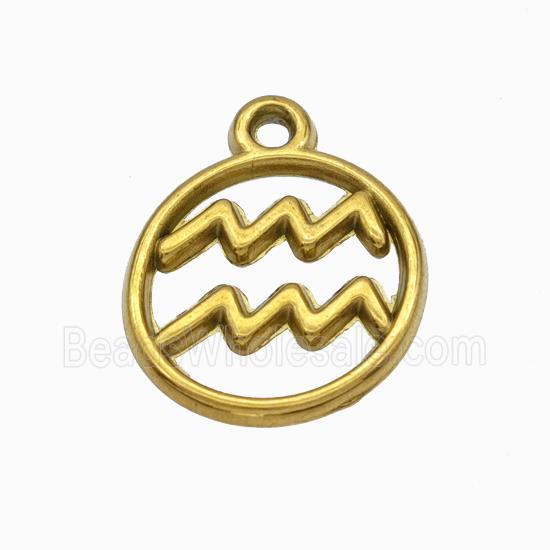 Stainless Steel Symbol Pendant Zodiac Aquarius Gold Plated